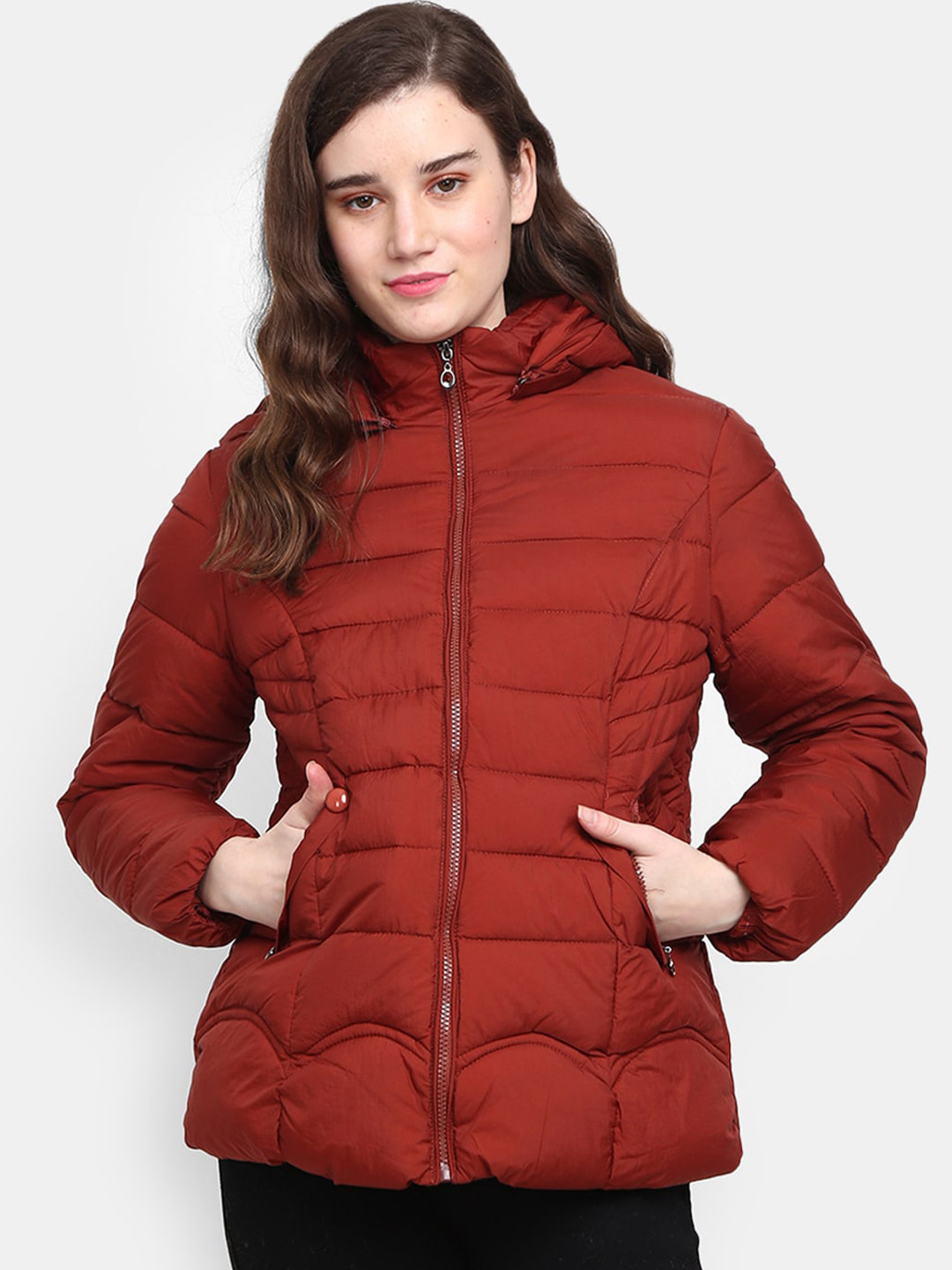 Buy V Mart Women Red Lightweight Hooded Outdoor Puffer Jacket Jackets