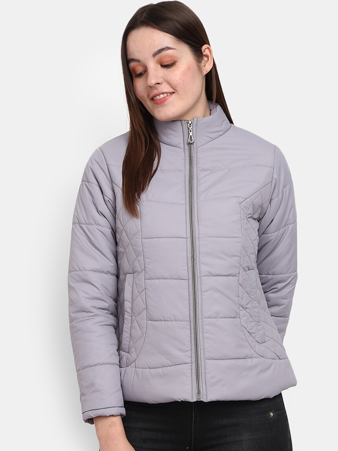 Buy V Mart Women Grey Lightweight Cotton Puffer Jacket Jackets for