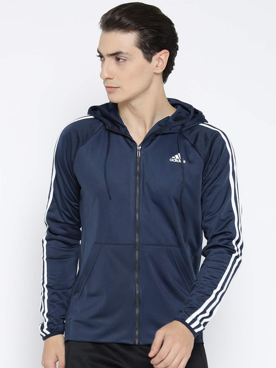 Buy ADIDAS Men Navy Blue D2M Solid Hooded Sporty Jacket Jackets for Men 2085832 Myntra