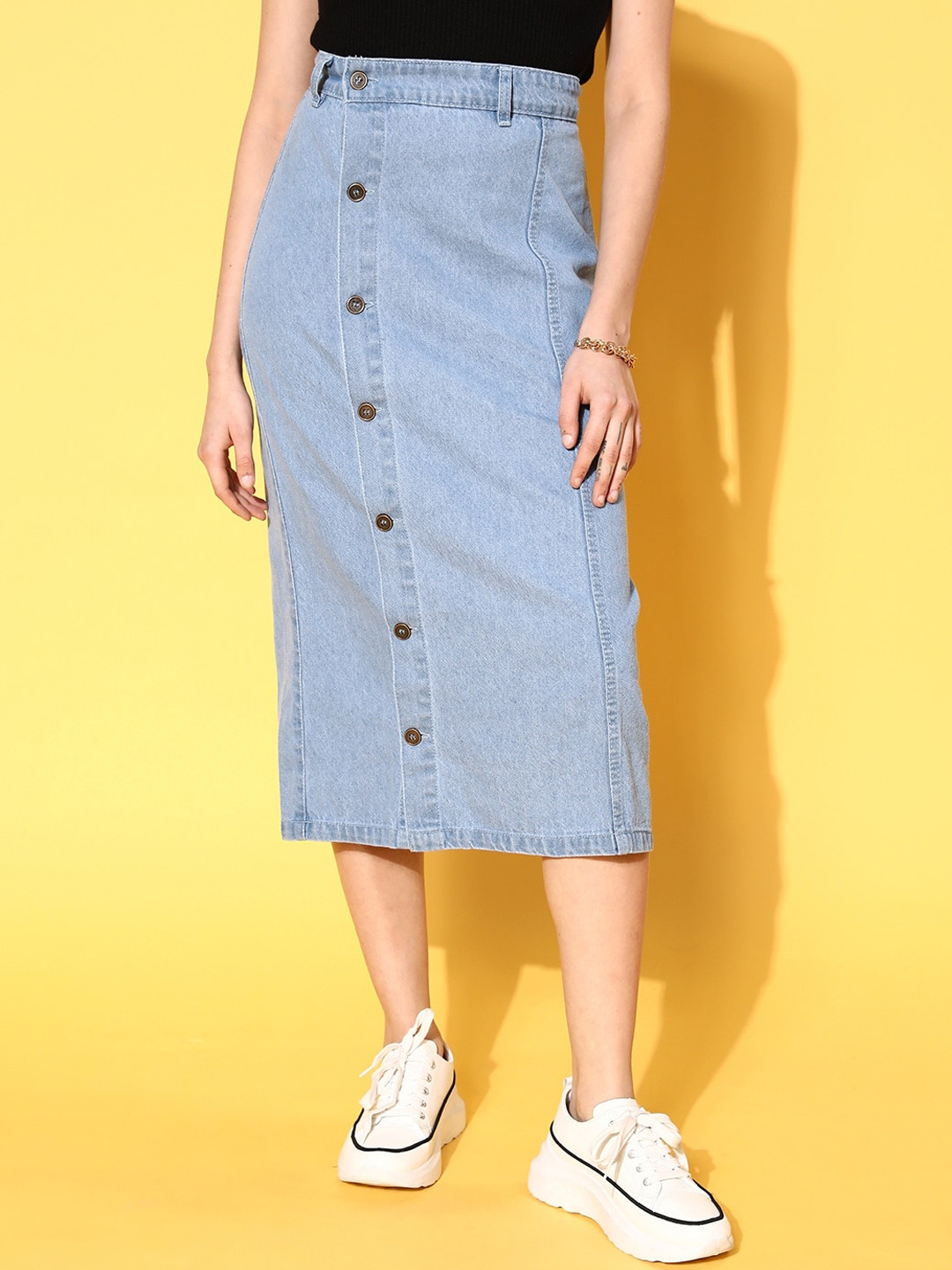 Buy SASSAFRAS Women Blue Solid Denim Skirts Skirts for Women 20858780