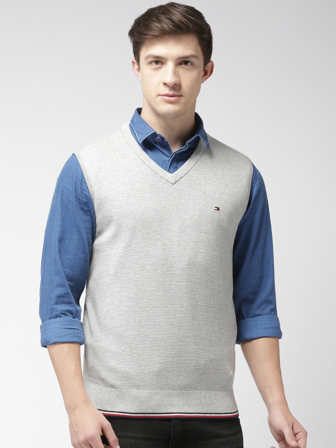 Buy Tommy Hilfiger Men Grey Self Design Sweater Vest Sweaters for Men