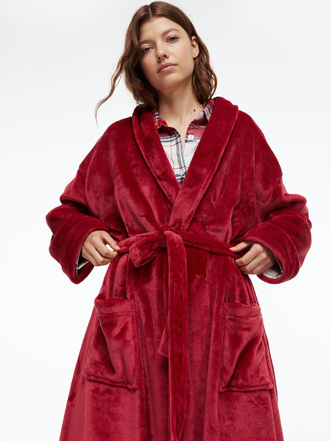 Buy H&M Women Red Fleece Dressing Gown Robe for Women 20860068 Myntra