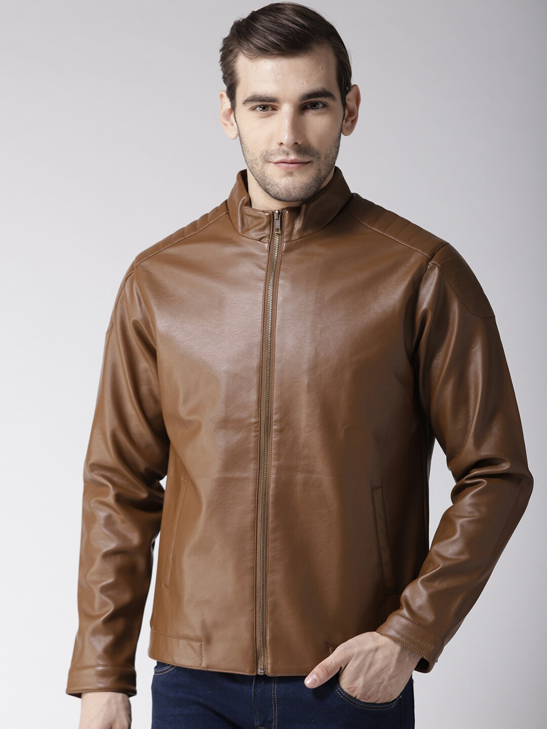 Buy Club York Men Brown Leather Lightweight Biker Jacket Jackets for