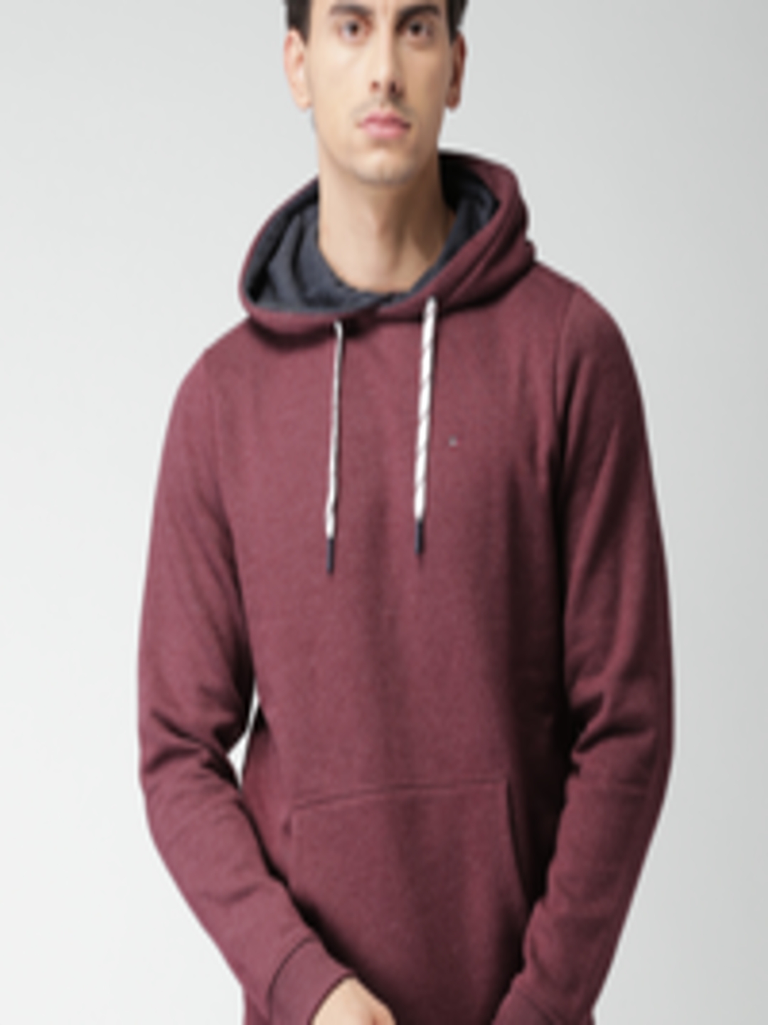 Buy Tommy Hilfiger Men Burgundy Solid Hooded Sweatshirt - Sweatshirts ...