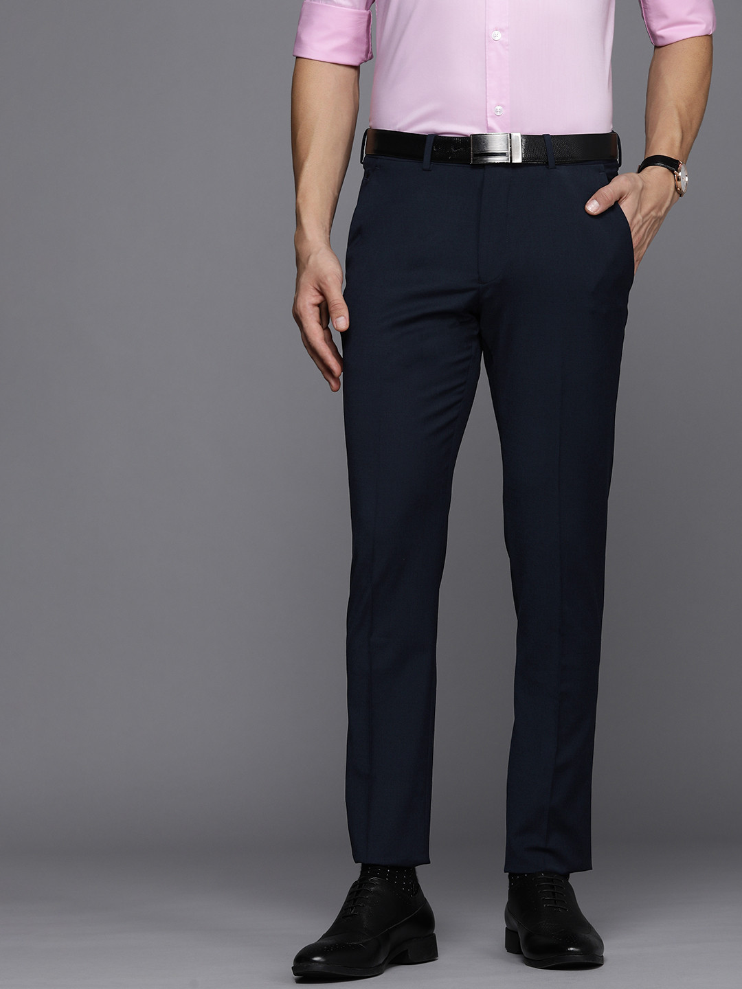 Buy Louis Philippe Men Navy Blue Solid Super Slim Fit Water Repellant ...