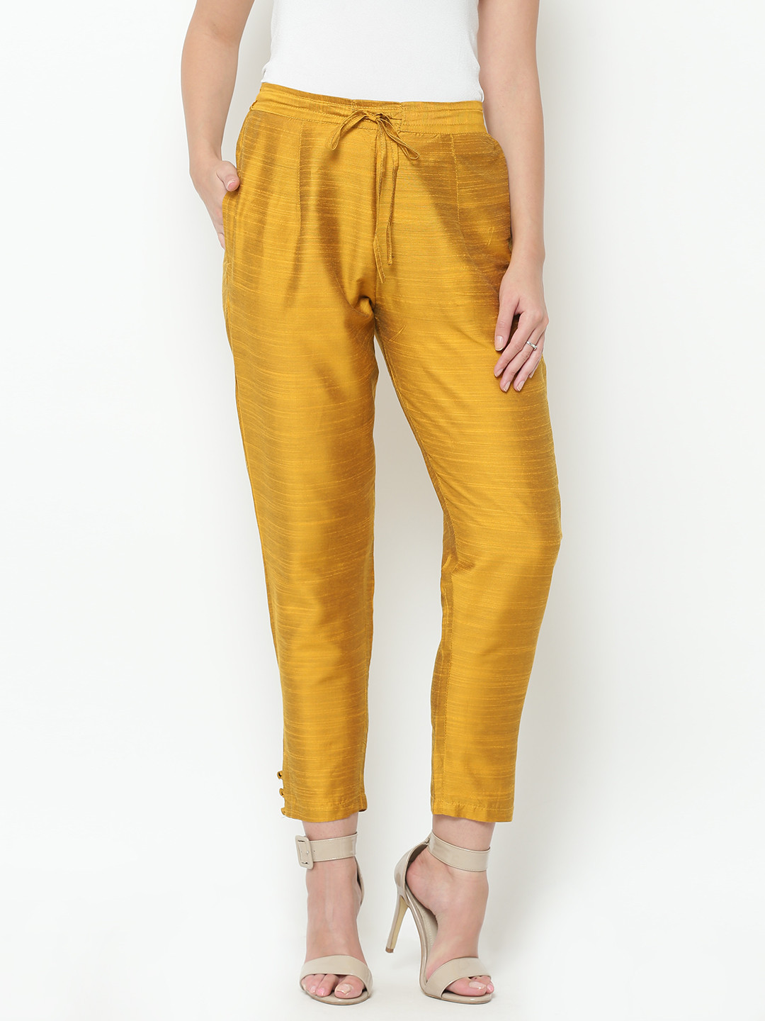 Buy Shree Women Mustard Slim Fit Solid Trousers Trousers for Women
