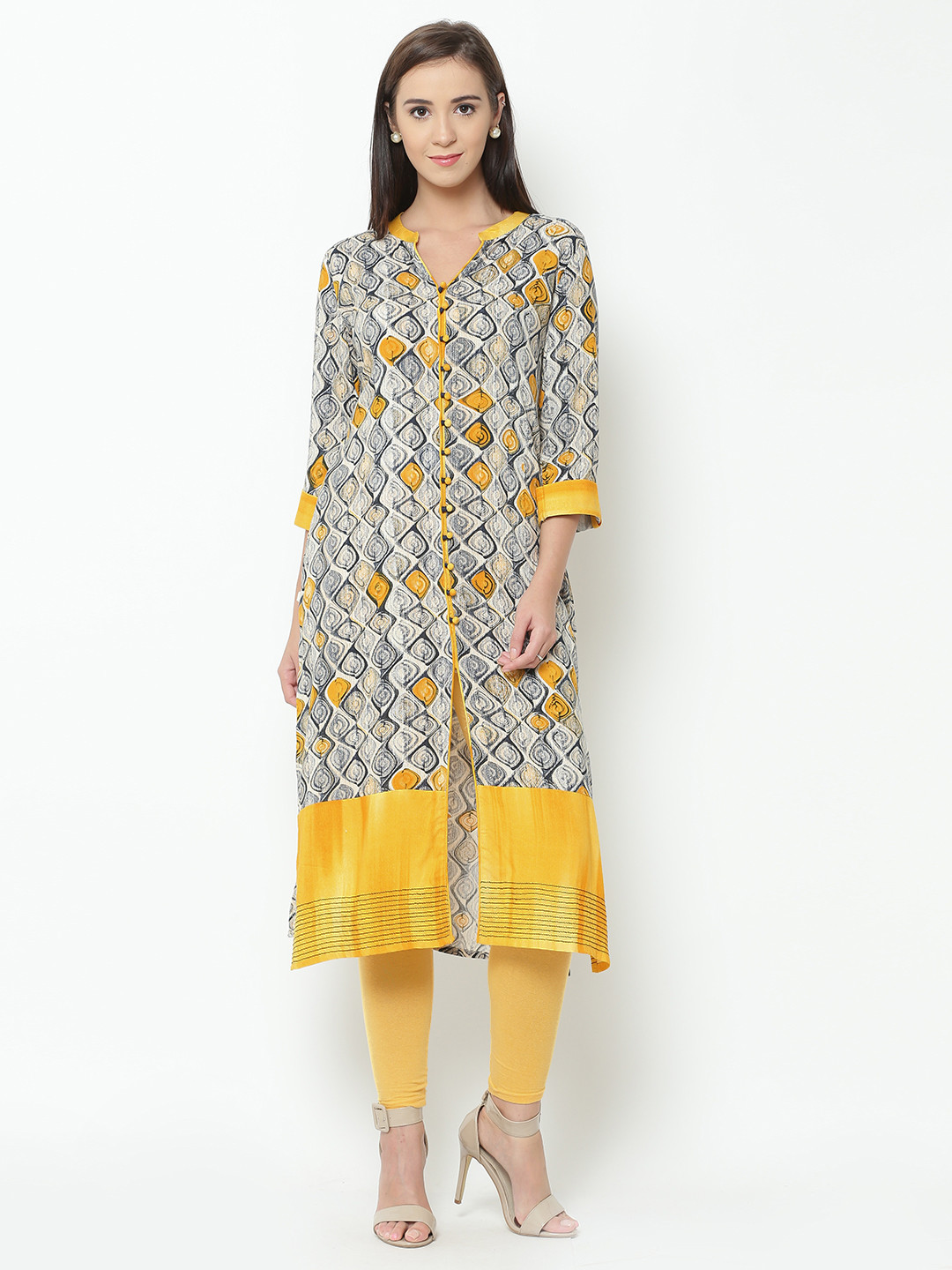 Buy Shree Women Navy & Yellow Printed Straight Kurta Kurtas for Women
