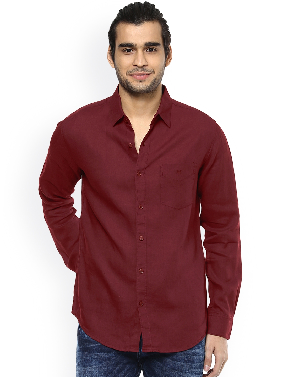 Buy Mufti Men Maroon Slim Fit Solid Casual Shirt - Shirts for Men ...