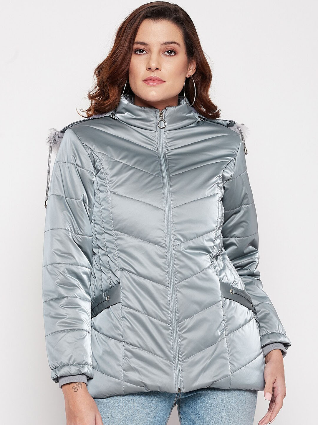 Buy Camey Women Silver Toned Lightweight Padded Jacket Jackets for