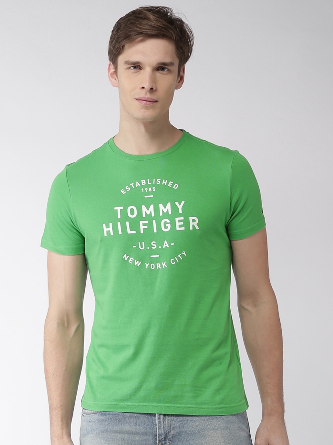 Buy Tommy Hilfiger Men Green Printed Round Neck T Shirt - Tshirts for ...