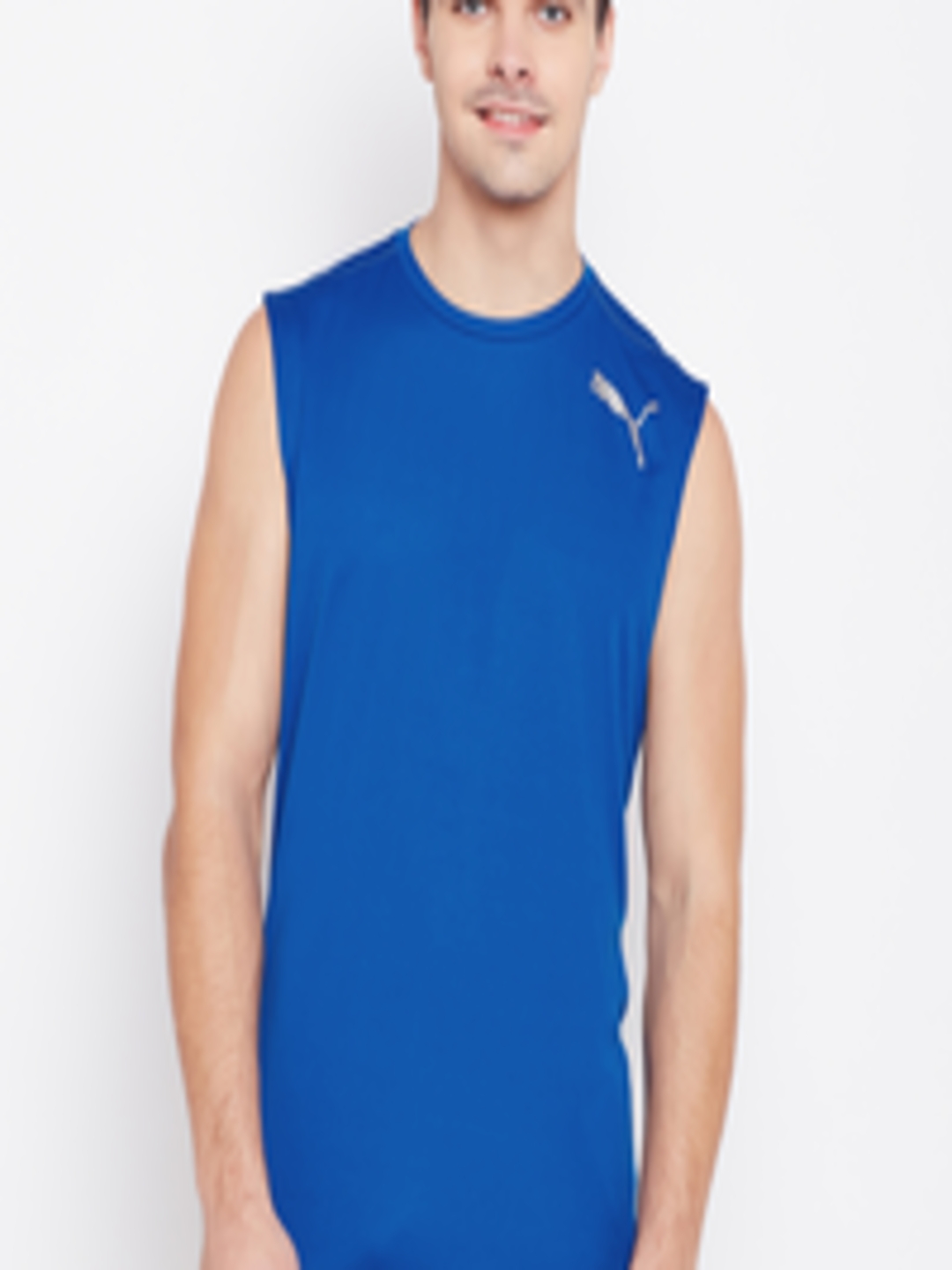 Buy Puma Men Blue Essential Solid Round Neck Sleeveless T Shirt ...