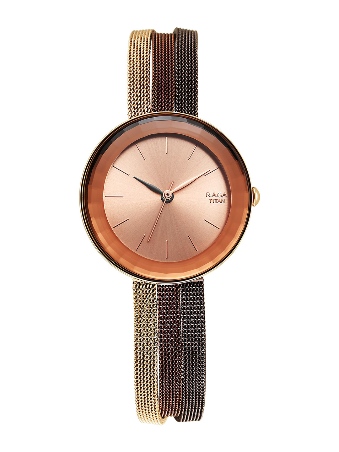 Buy Titan Women Rose Gold Toned Brass Dial & Brown Stainless Steel