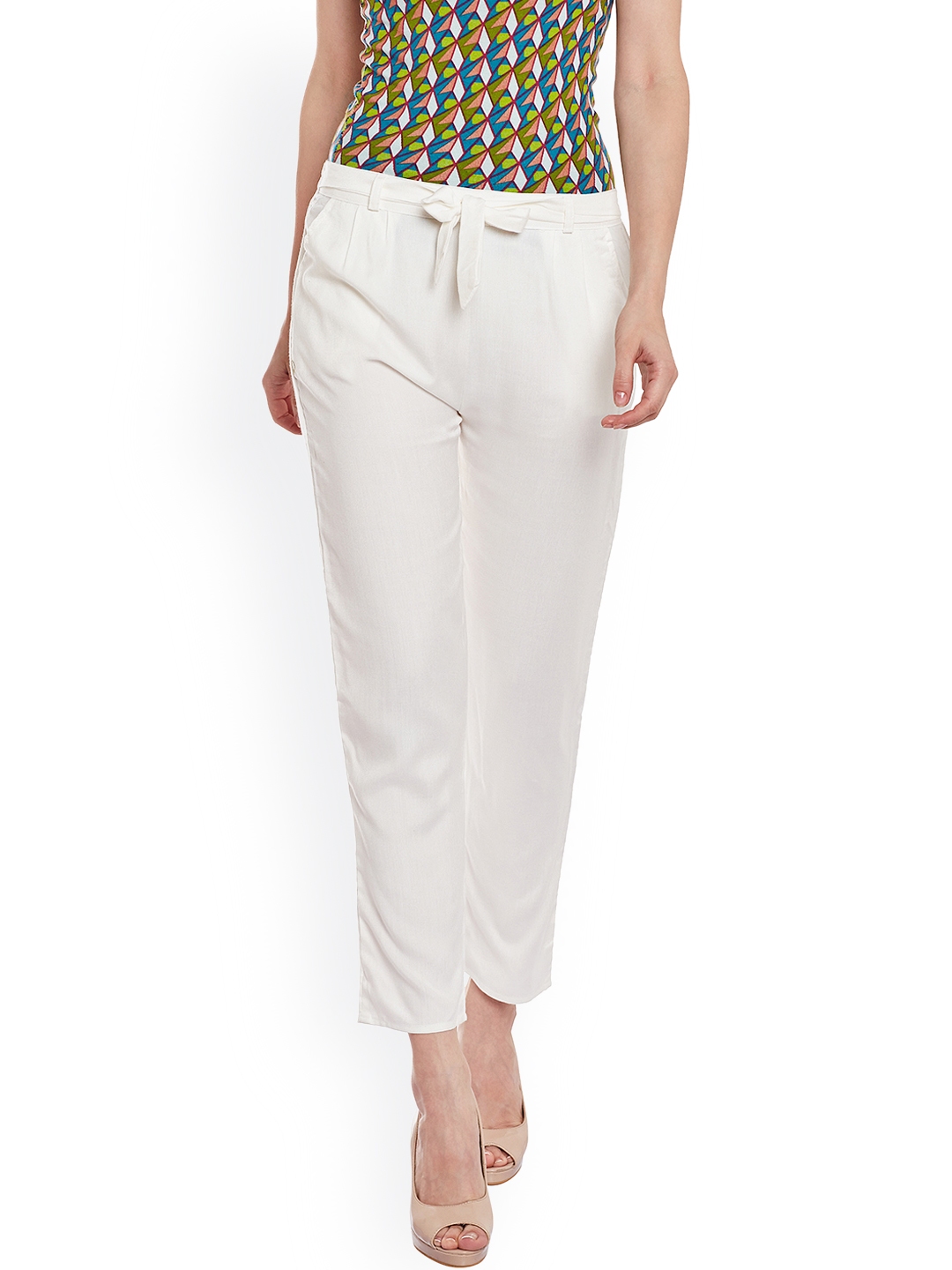 Buy ANTS Women White Regular Fit Solid Regular Trousers - Trousers for ...