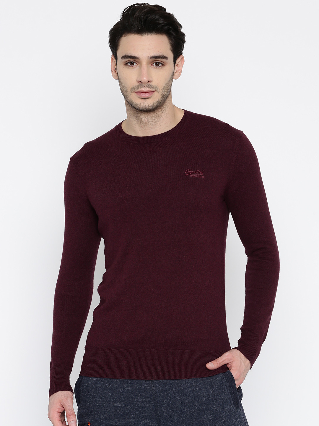 Buy Superdry Men Burgundy Solid Pullover - Sweaters for Men 2087871 