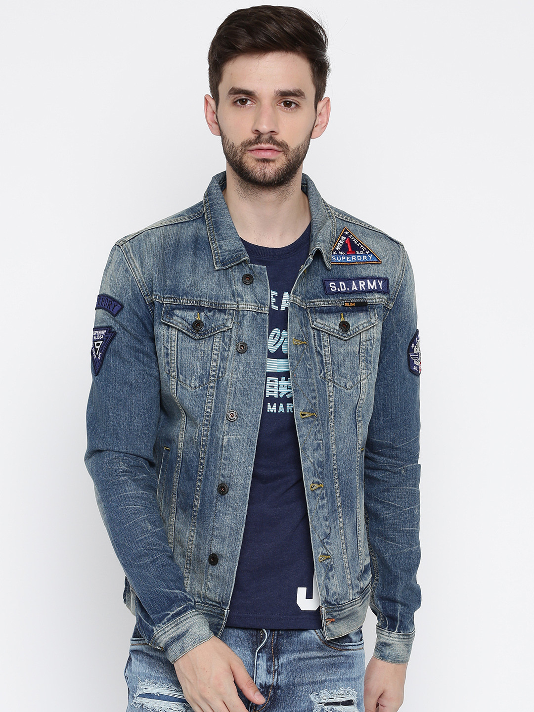 Buy Superdry Men Blue Slim Fit Washed Denim Jacket Jackets for Men