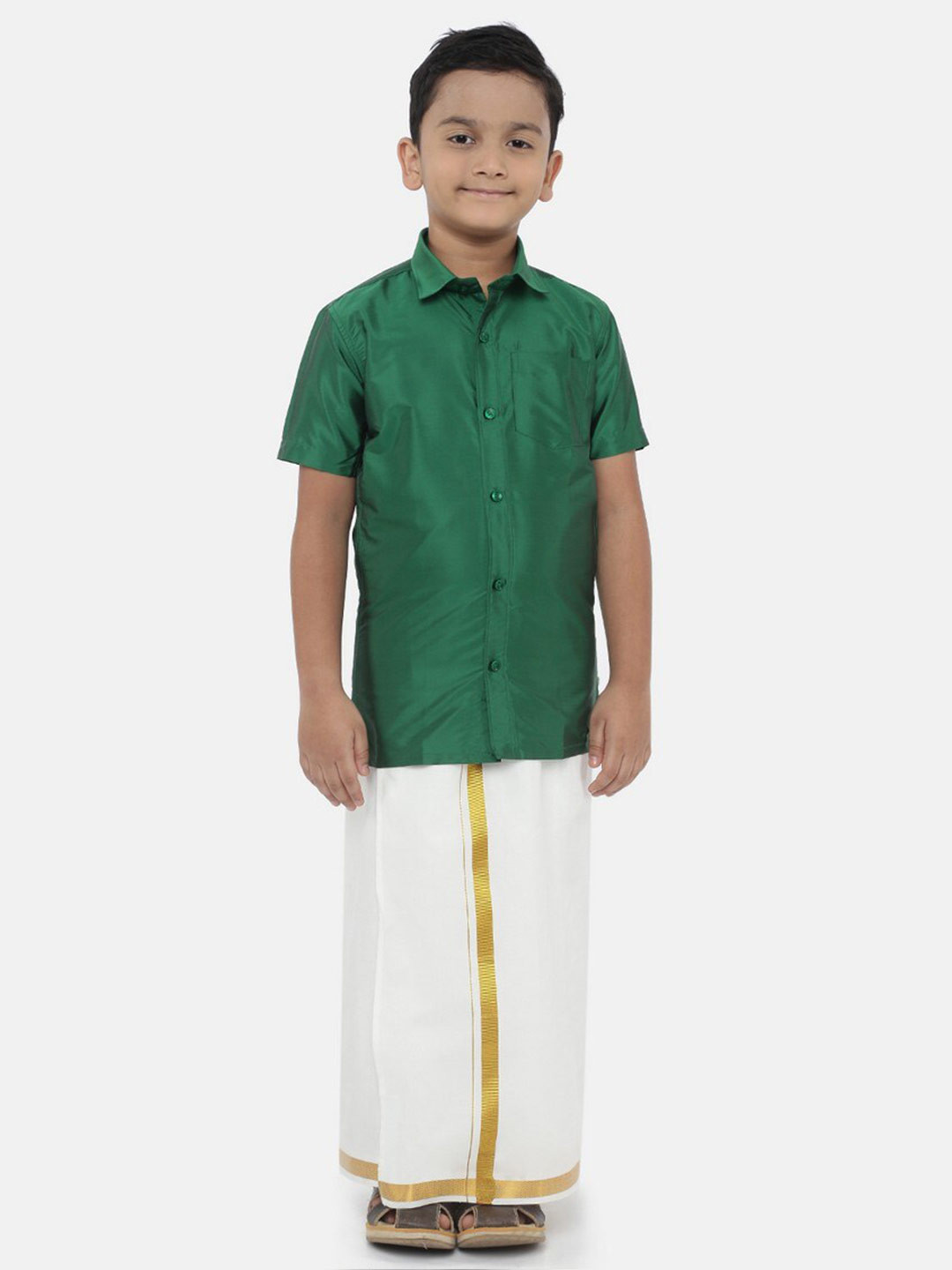Red and green boys boat dhoti set