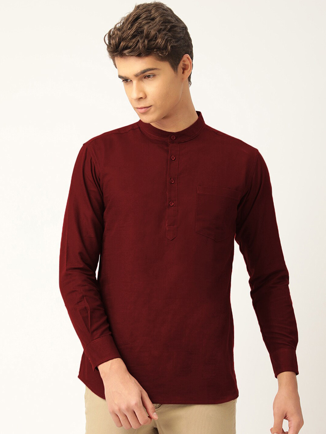 Buy Kryptic Mandarin Collar Long Sleeves Pure Cotton Kurta Kurtas for