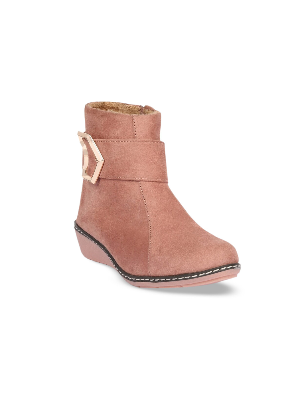 Buy ZAPATOZ Girls Pink Suede Wedge Heeled Boots With Buckles Boots
