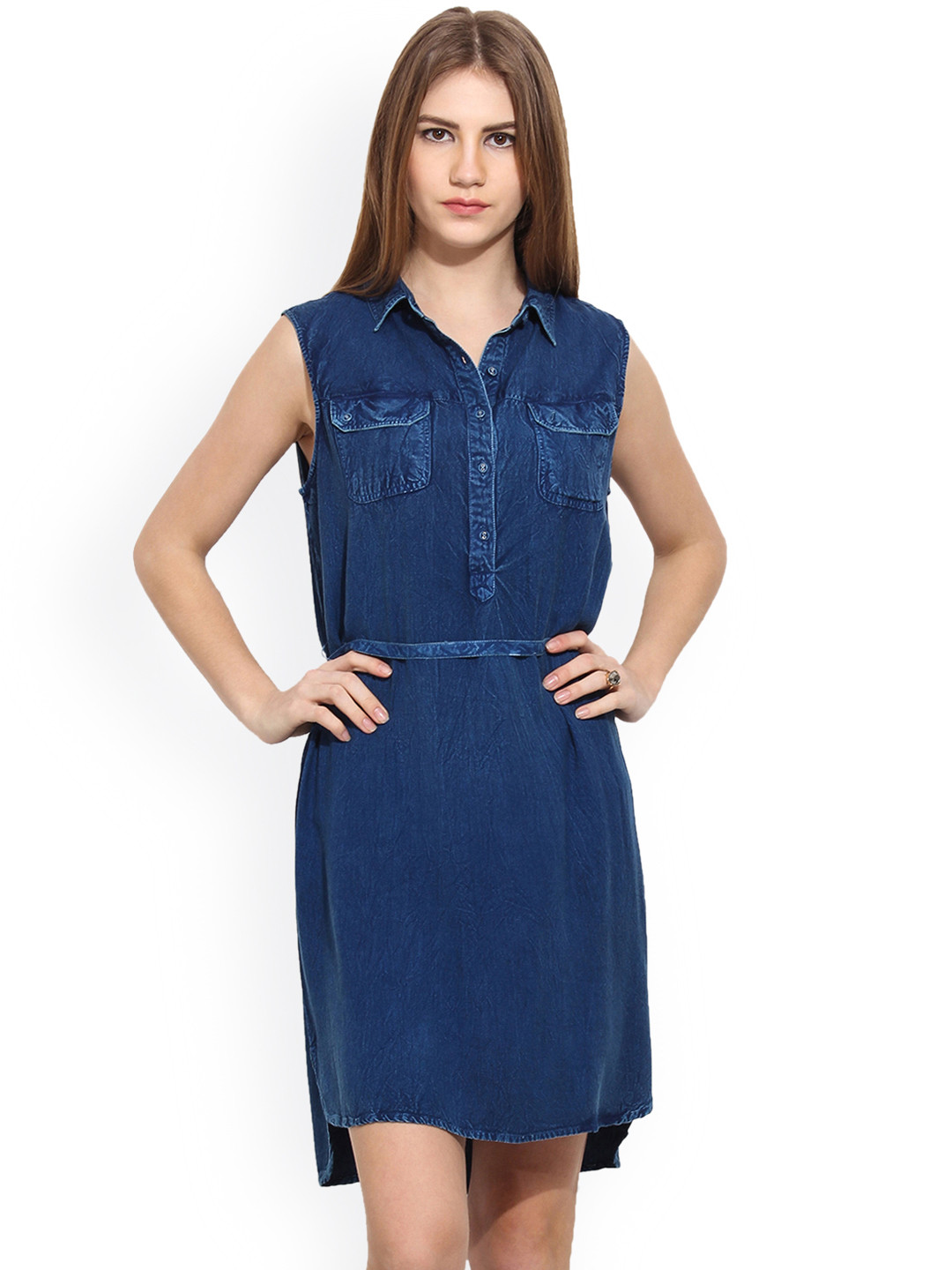 Buy Free & Young Women Blue Denim Shirt Dress Dresses for Women
