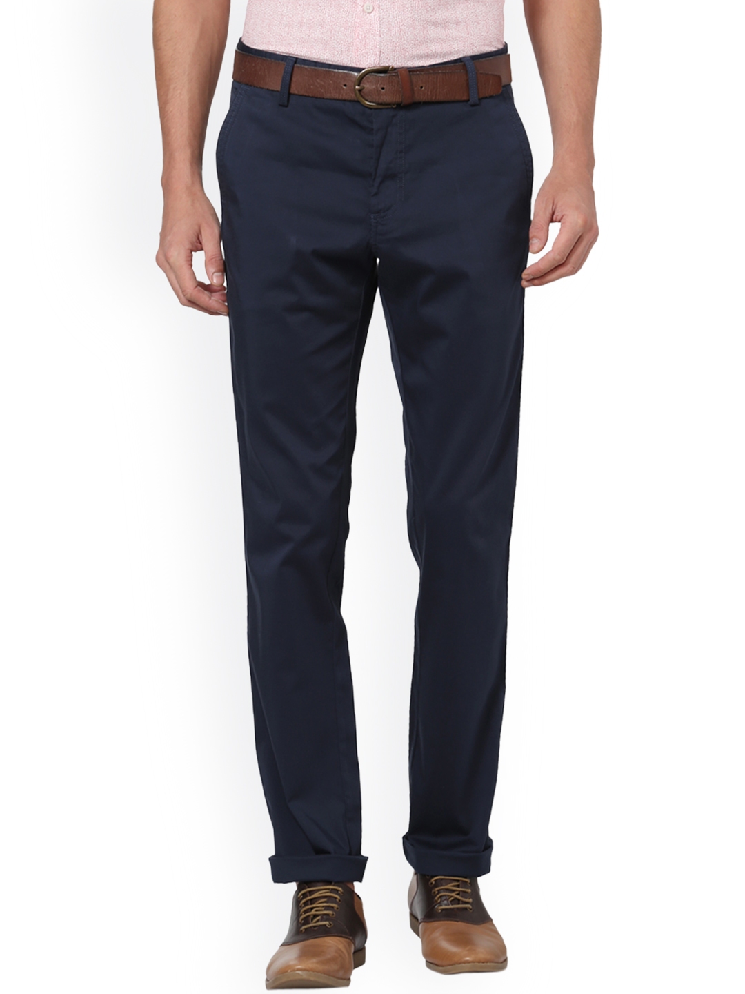 Buy Allen Solly Men Navy Blue Regular Fit Solid Trousers - Trousers for ...