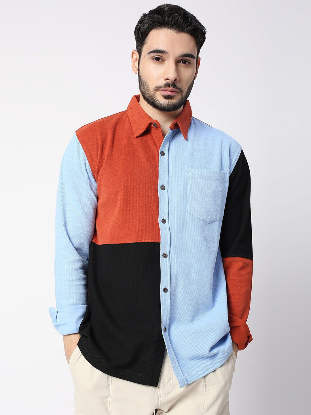 Chase Orange Colour Block Smart Shirt