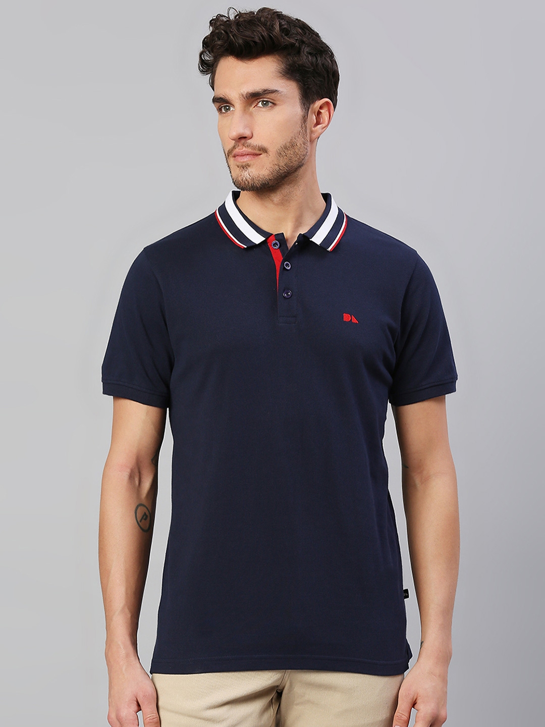 Buy Dennis Lingo Men Cotton Navy Blue Polo Collar T Shirt - Tshirts for ...
