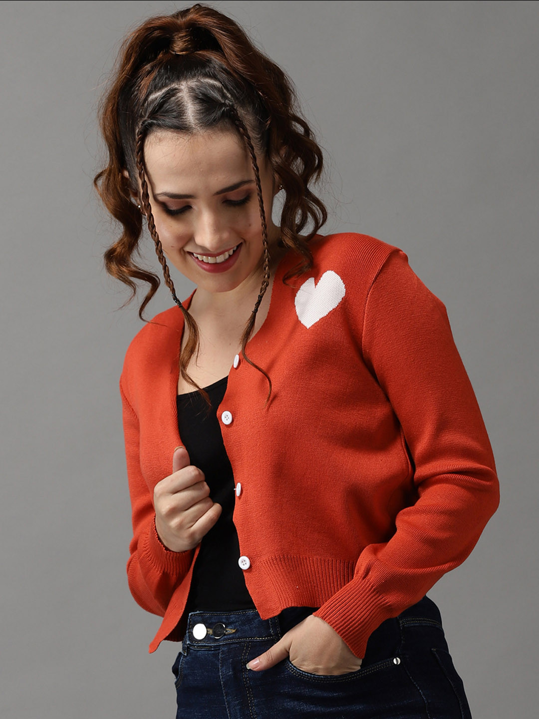 Buy SHOWOFF Women Orange Cardigan Sweaters for Women 20900292 Myntra