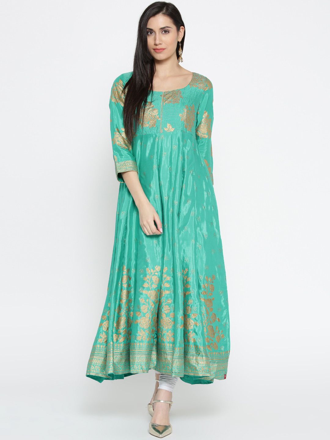 Buy Biba Women Sea Green Printed Anarkali Kurta Kurtas for Women