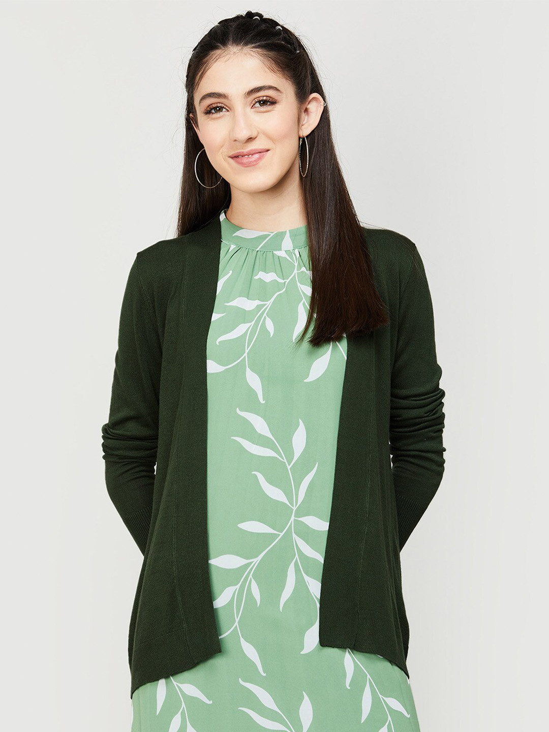 Women's Ribbed Green Crop Top with Shrug