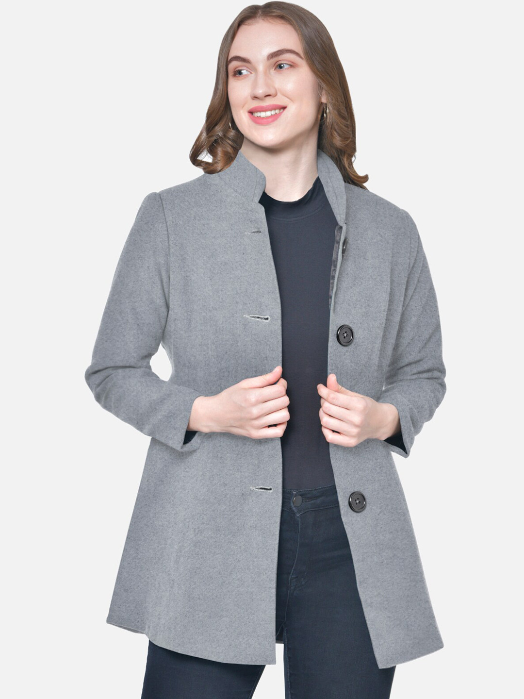 Buy Martini Women Grey Slim Fit Pure Wool A Line Coat Coats for Women