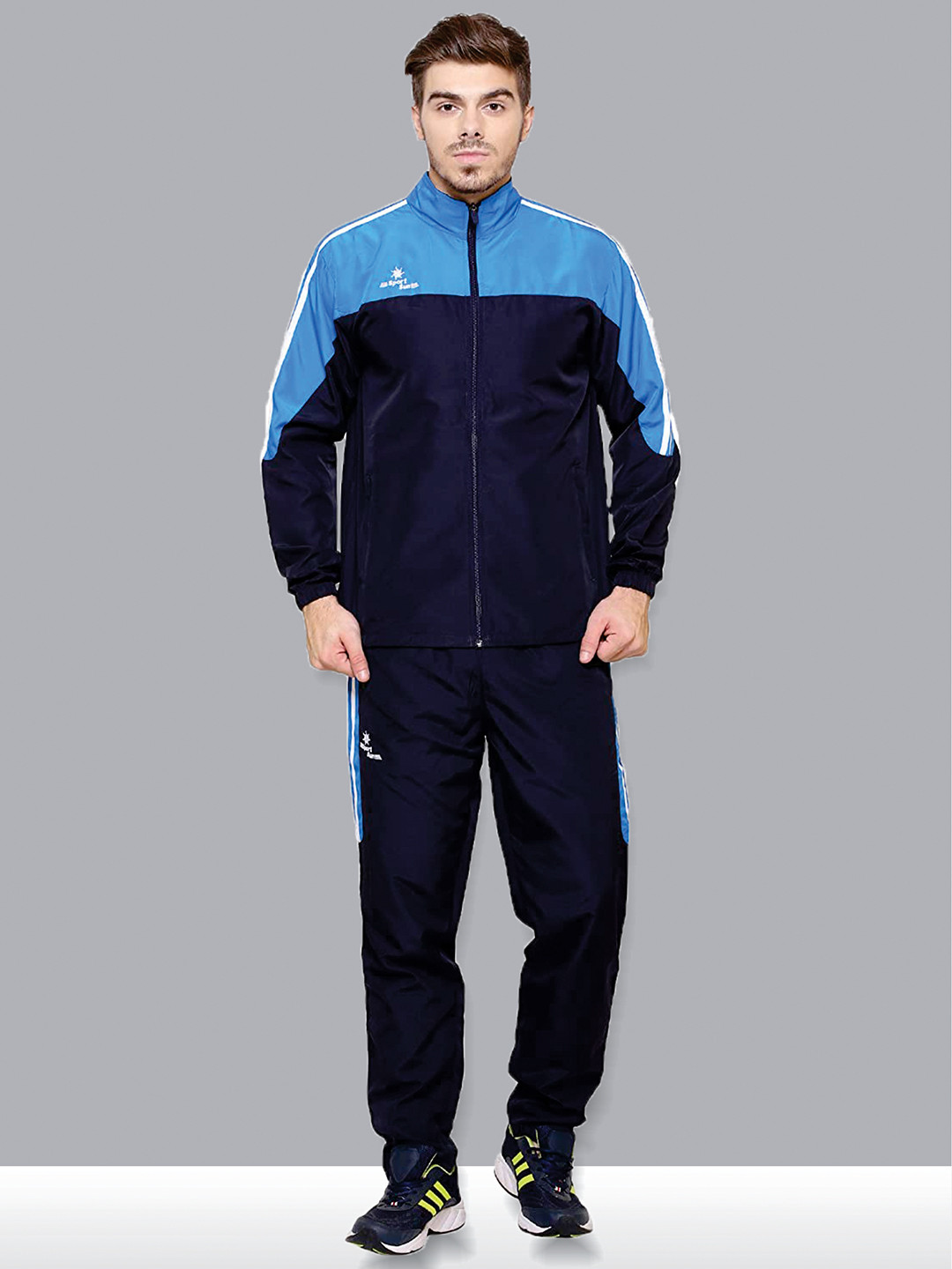 Buy SPORT SUN Men Navy Blue Colourblocked Tracksuit Tracksuits for