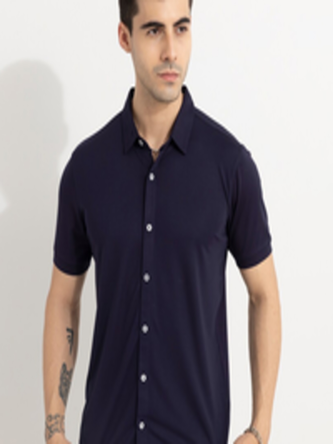 Buy Snitch Men Navy Blue Slim Fit Cotton Casual Shirt - Shirts for Men ...