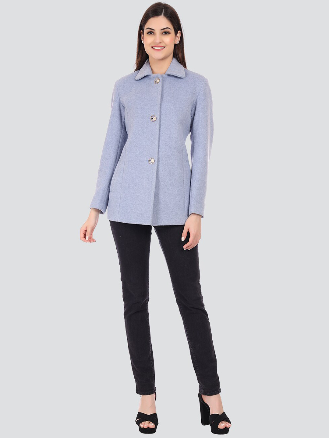 Buy YOUNG CLUB CLASSIC Women Blue Wool Winter Overcoat Coats for