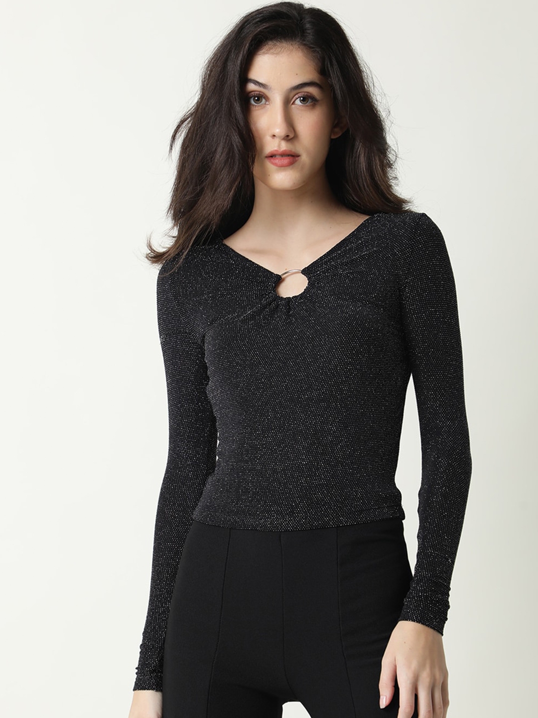 Buy RAREISM Black Keyhole Neck Crop Top Tops for Women 20915860 Myntra