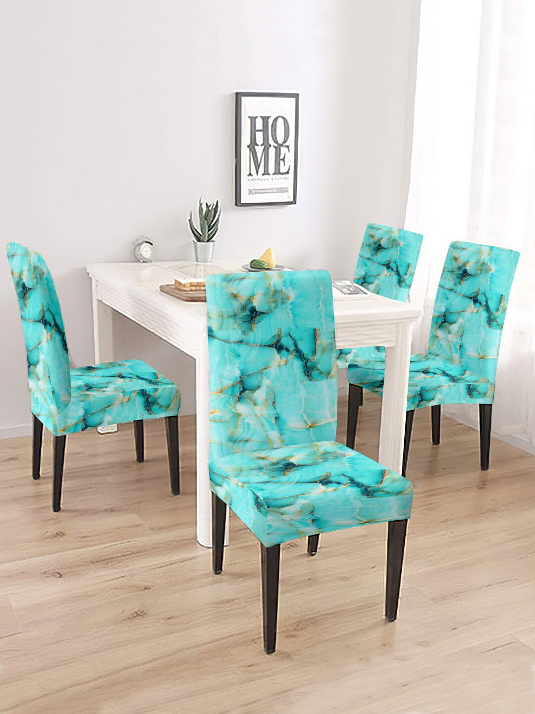 Buy Cortina Set Of 4 Teal Green Printed Chair Cover Chair Cover for