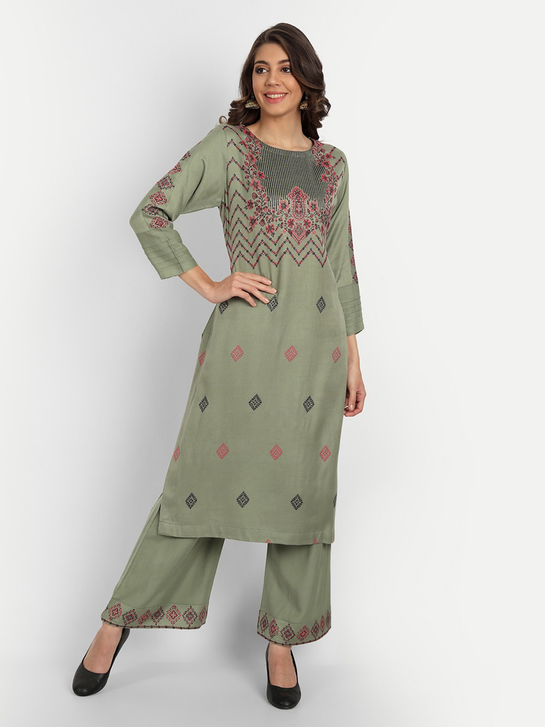 Buy HK Colours Of Fashion Grey & Pink Unstitched Dress Material Dress