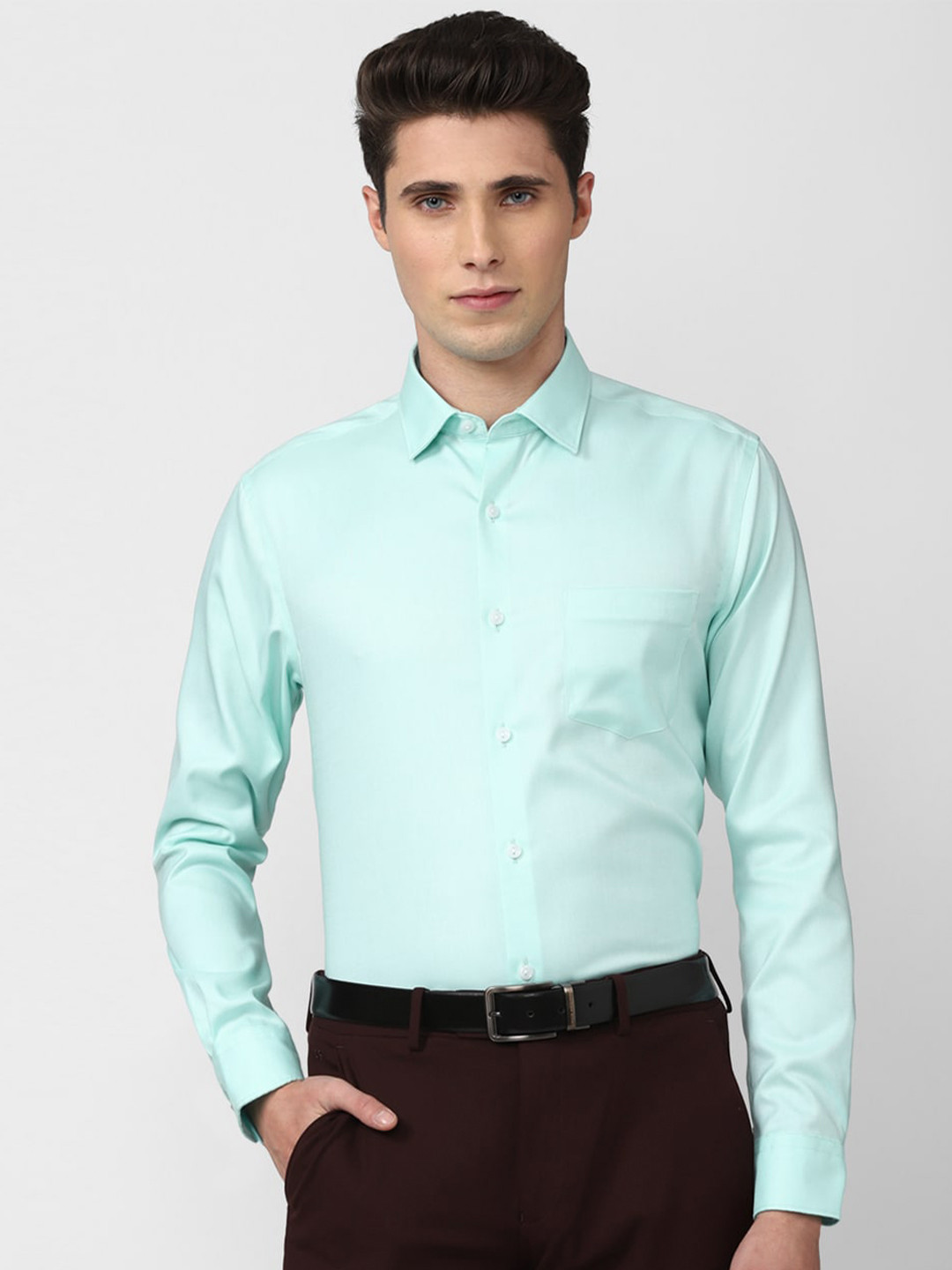 Buy Peter England Elite Men Sea Green Solid Cotton Formal Shirt