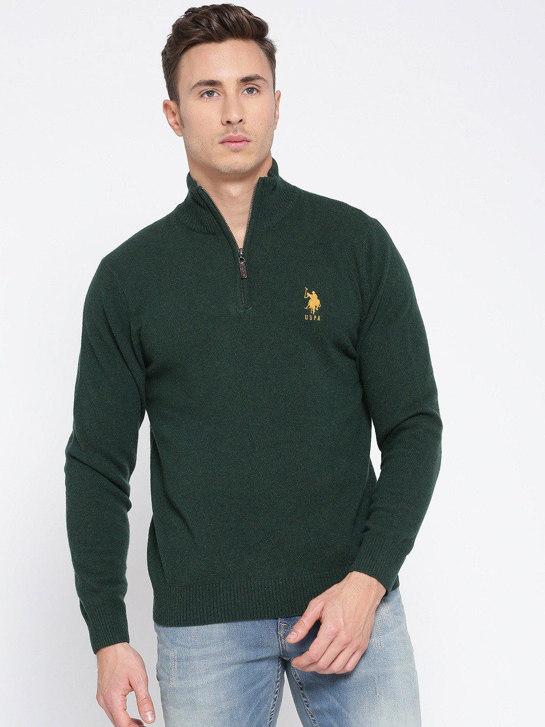 Buy U.S. Polo Assn. Men Green Solid Pullover - Sweaters for Men 2092386 | Myntra