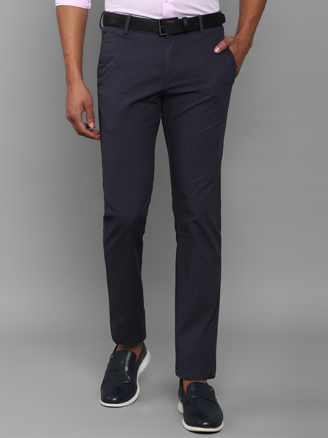 Buy Allen Solly Men Grey Textured Slim Fit Trousers - Trousers for Men ...