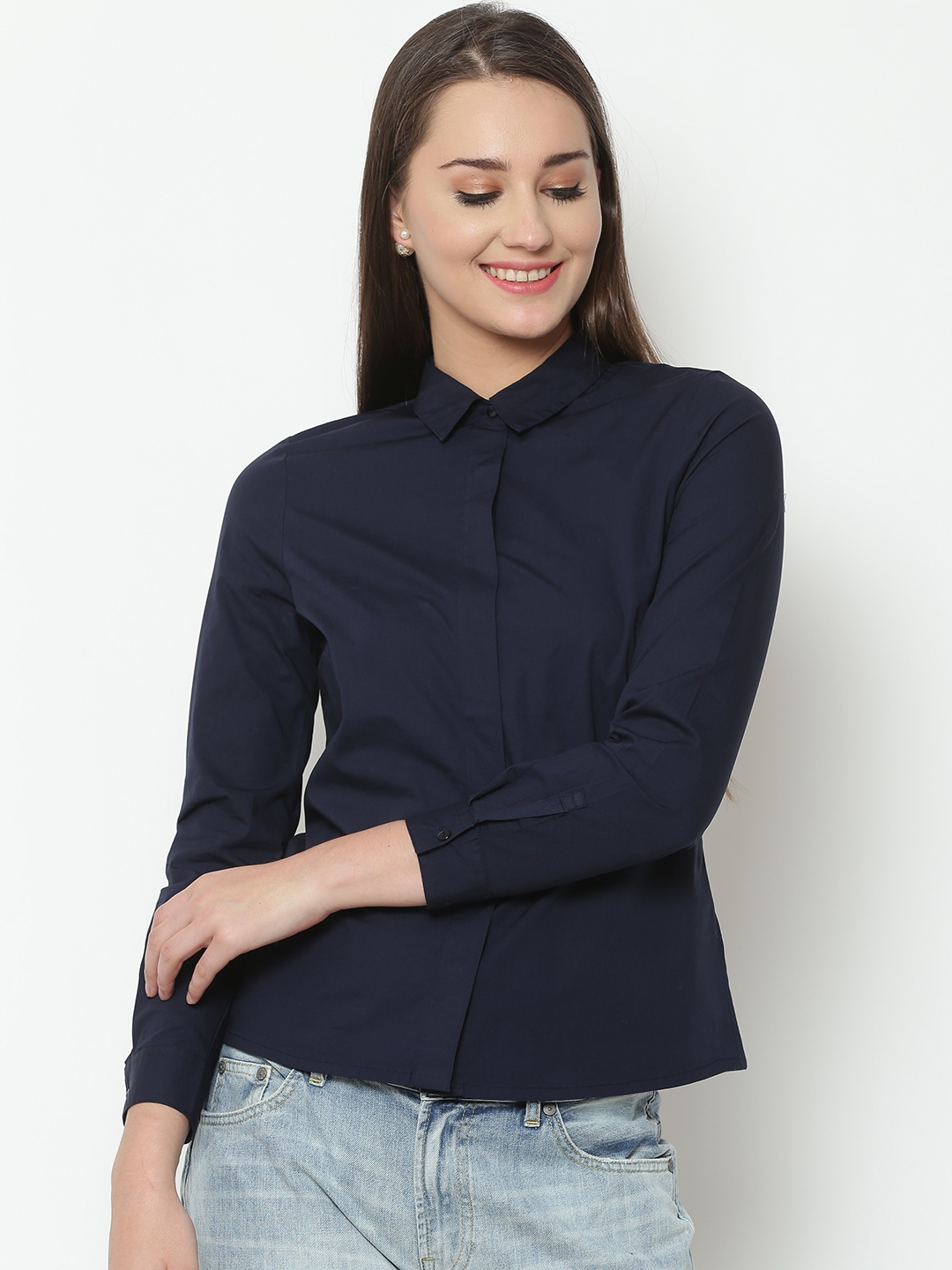 Buy United Colors Of Benetton Women Navy Blue Solid Casual Shirt ...