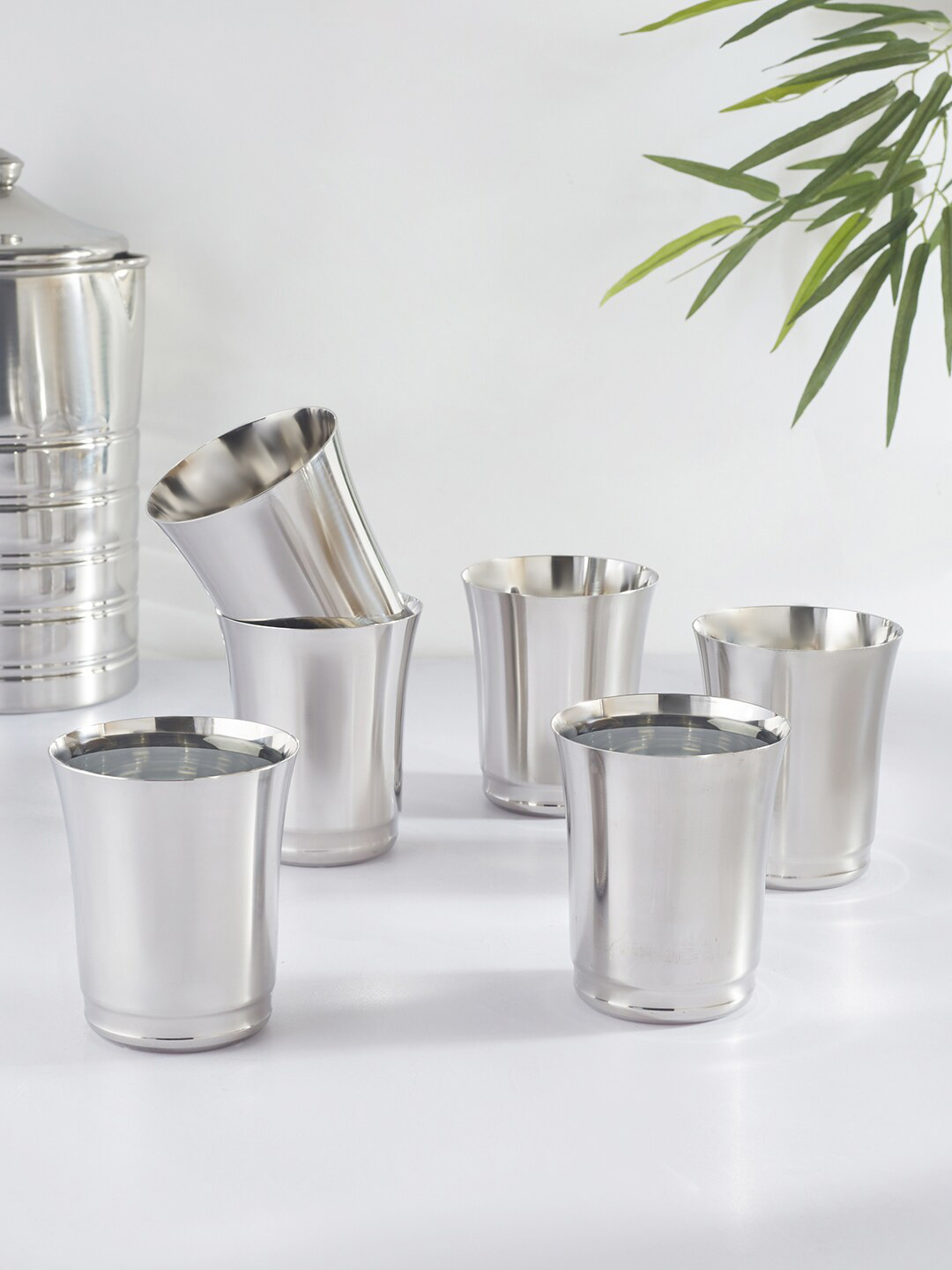 Buy HomeTown Glisto Set Of 6 Stainless Steel Water Glasses Bar And