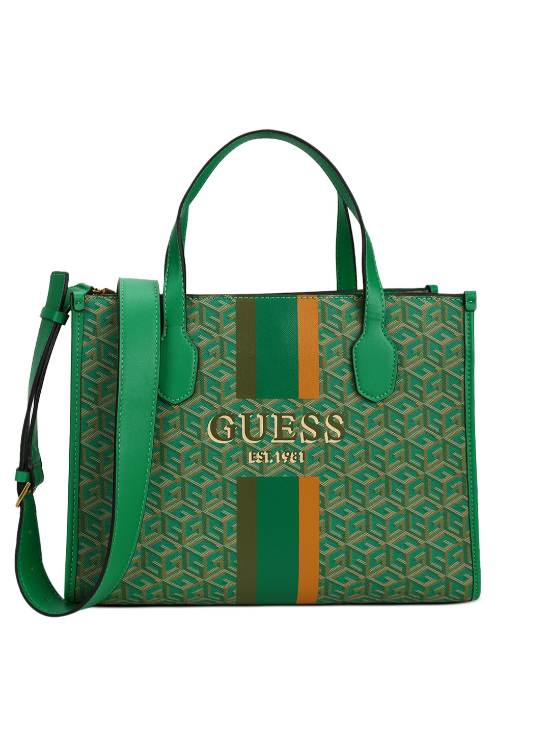 Buy GUESS Green Printed Structured Handheld Bag Handbags for Women