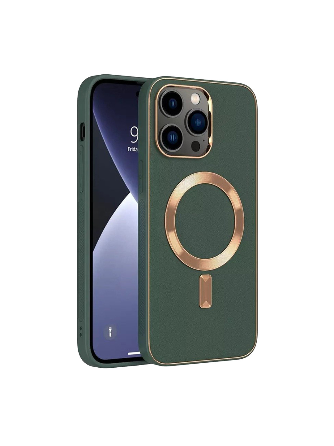 Buy Karwan Green & Gold Toned Leather IPhone 13 Pro Phone Back Case