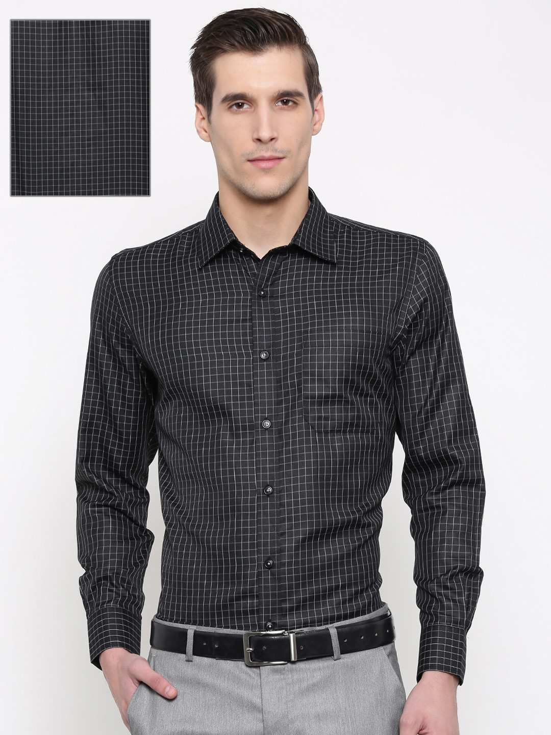 Buy British Club Men Black & White Regular Fit Checked Formal Shirt