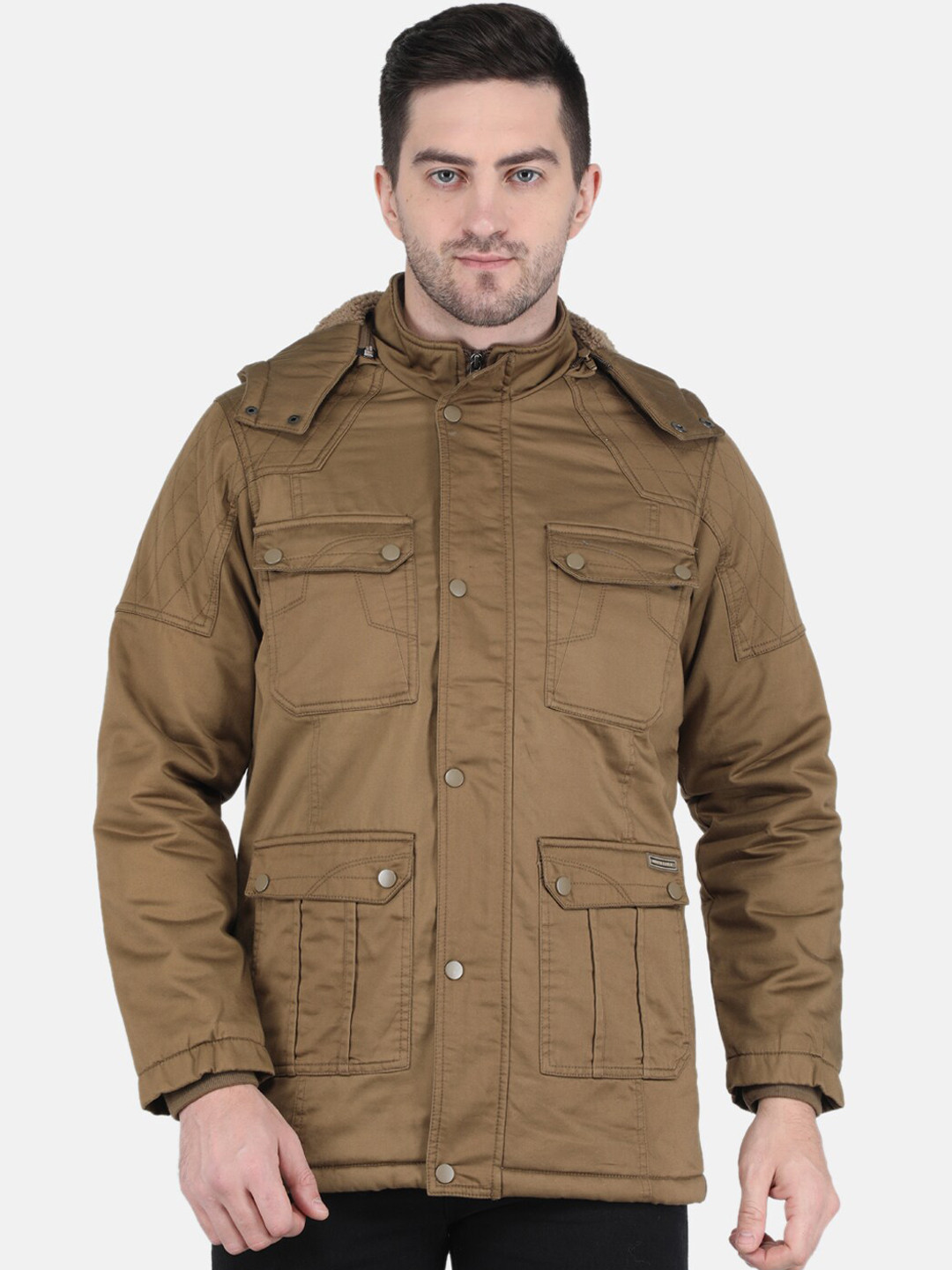 Buy Monte Carlo Men Brown Longline Hooded Tailored Jacket Jackets for