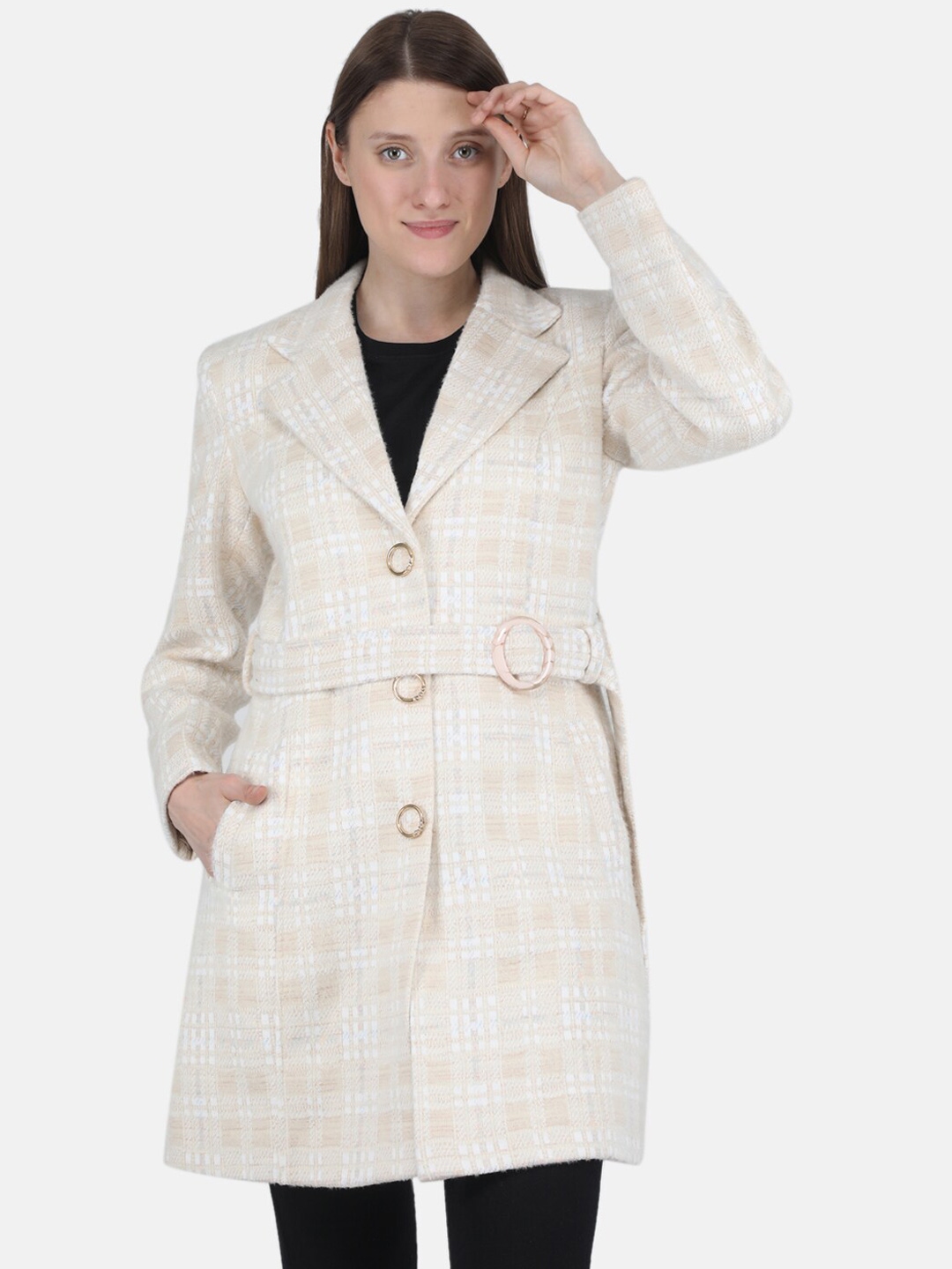 Buy Monte Carlo Women Beige & White Checked Trench Coats - Coats for ...