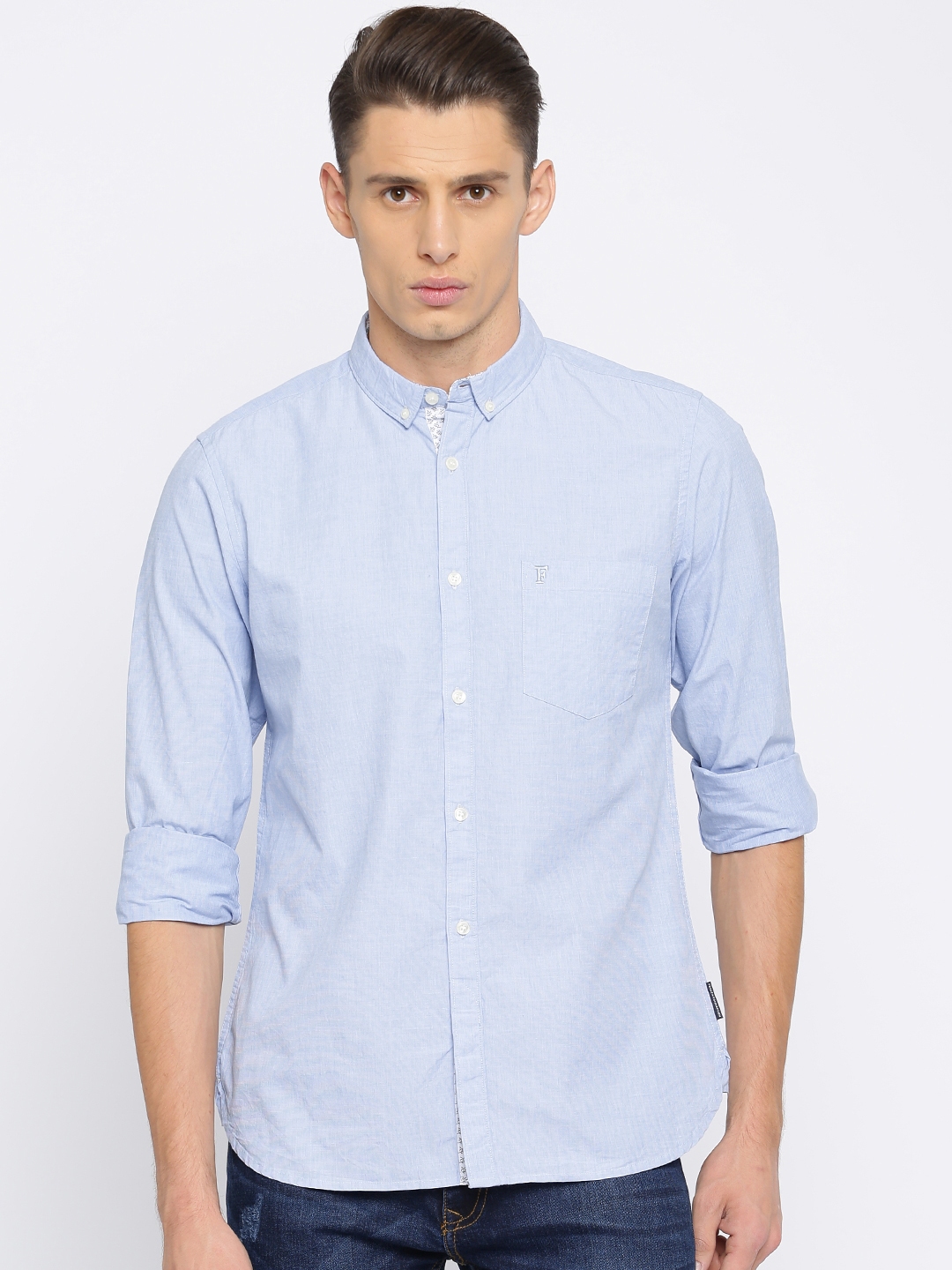 Buy French Connection Men Blue Regular Fit Solid Casual Shirt - Shirts ...
