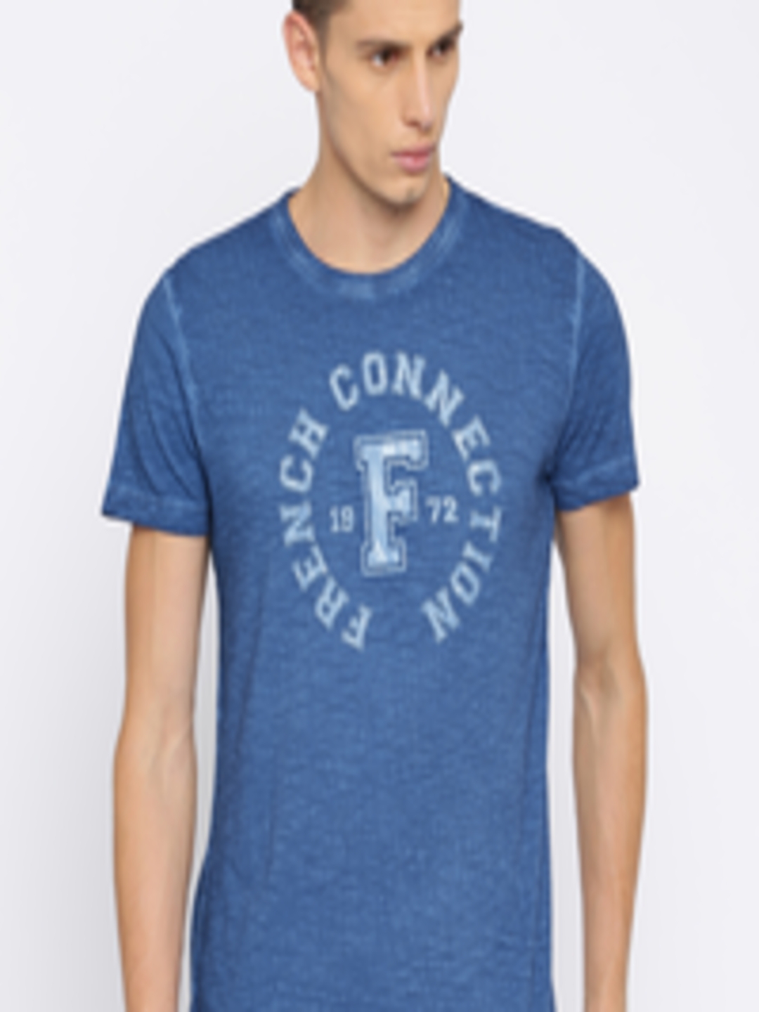 Buy French Connection Men Blue Printed Round Neck Slim Fit T Shirt ...