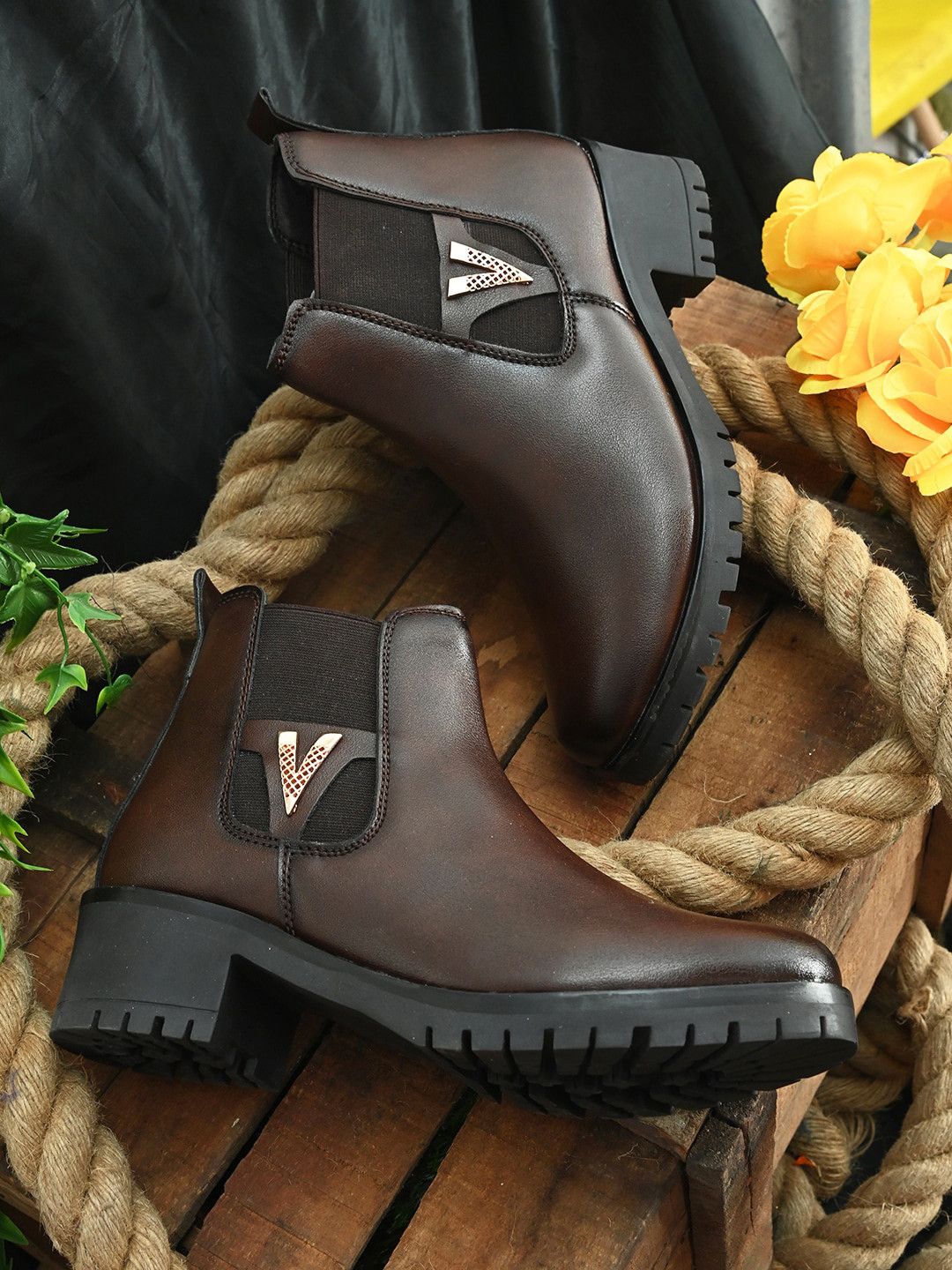 Buy Fentacia Women Brown Casual Block Heeled Chelsea Boots Boots for