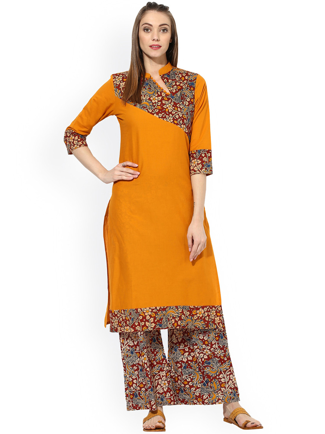 Aks women mustard solid straight kurta Clearance